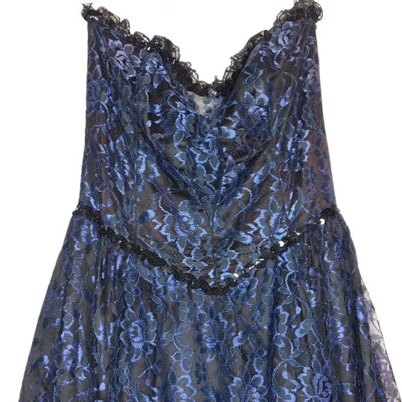 Gunne Sax Vintage Strapless Blue Black Rose Lace Dress | Whimsigoth | VGUC | M/9 - Picture 2 of 11